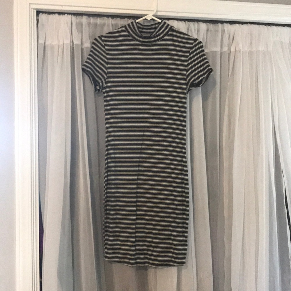 Striped Bodycon Turtle Neck Dress